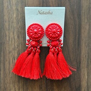 Red Tassel Statement Earrings